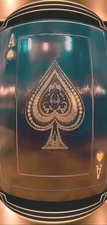 Ace of spades design on metallic copper background for mobile wallpaper.