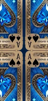 Ace of Spades with blue jewel and ornate design.