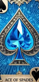 Blue Ace of Spades with intricate design.