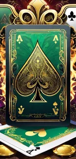 Ace of spades card with flames background