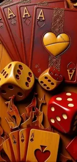 Red-themed Ace playing cards and dice wallpaper.