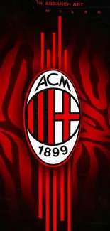 AC Milan red and black wallpaper with club emblem in center.