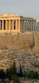 Mobile wallpaper featuring the Acropolis of Athens, Greece, with historic ruins.