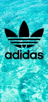 Adidas logo on aqua water-themed wallpaper.