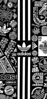 Adidas logo pattern in black and white.