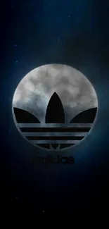 Adidas logo set against a glowing moon background.