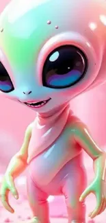 Adorable alien character on a pink background.