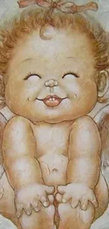 Smiling angel baby wallpaper featuring an adorable cherub with wings.