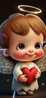 Adorable angel with halo and heart, cute cartoon wallpaper.