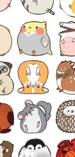 Adorable cartoon animal wallpaper with various cute creatures.