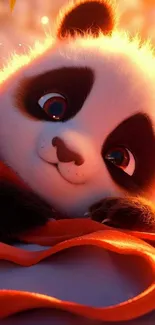 Cute animated panda with orange glow background