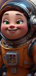 Cute astronaut in orange spacesuit mobile wallpaper.