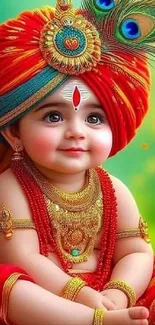 Adorable baby Krishna with vibrant colors.