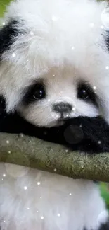 Adorable baby panda sitting on a branch.