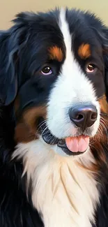 Realistic portrait of a Bernese Mountain Dog with a soft background setup.