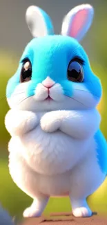 Adorable blue cartoon bunny with fluffy fur and big eyes, perfect for mobile wallpaper.