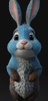 Adorable blue bunny with fluffy fur on dark wallpaper.