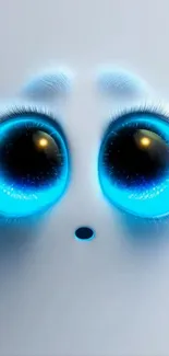 Cute cartoon creature with large glowing blue eyes.