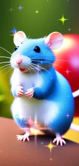 Cute blue cartoon mouse on colorful background wallpaper.