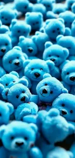 A collection of adorable blue teddy bears creating a soft, cuddly display.
