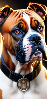 Realistic portrait of a Boxer dog with a focused and attentive expression.