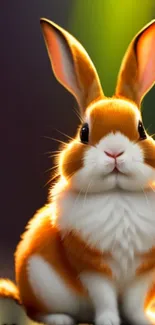 Fluffy orange and white bunny glowing in the dark.