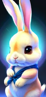 Adorable bunny with blue aura on a dark background.