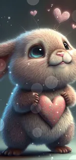 Cute bunny with heart in pastel colors, ideal for a phone wallpaper.