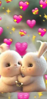 Cute bunnies with hearts and stars wallpaper.