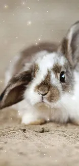 Adorable fluffy bunny on earthy ground, perfect for mobile wallpaper.