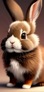 Adorable brown bunny with fluffy fur on a soft gradient background.