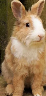 Cute fluffy bunny in a rustic setting, perfect for phone wallpaper.