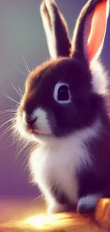 Charming bunny with fluffy fur, set against a soft purple background.