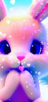 Adorable colorful bunny on phone wallpaper.