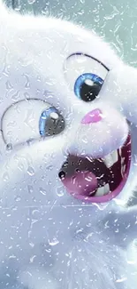 Cute animated white bunny with vibrant expression.