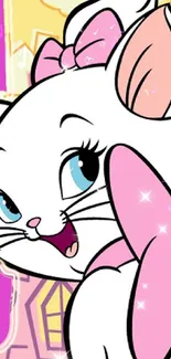 Adorable animated cartoon cat with pink bow.