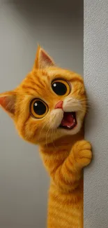 Adorable cartoon cat peeking around a corner with big eyes and playful expression.