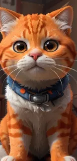 Adorable orange cartoon cat with blue collar.