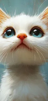 Adorable fluffy cartoon white kitten with large eyes.