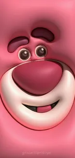 Vibrant pink cartoon character with a smiling face on a mobile wallpaper.