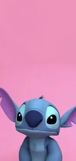 Cute blue cartoon character on pink background.