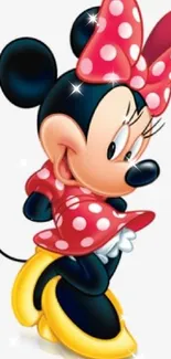 Adorable cartoon mouse in red polka dot dress mobile wallpaper.