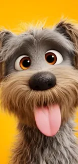 Adorable cartoon dog with tongue out on an orange background.