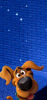 Cute cartoon dog with a blue background.