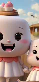 Adorable cartoon duo with smiling faces