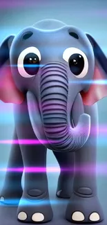 Cute 3D cartoon elephant on a blue background.