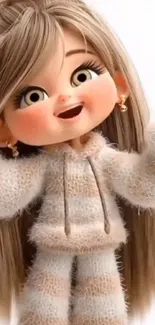 Adorable cartoon girl in cozy outfit.