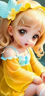 Cute anime girl with yellow dress and butterfly.