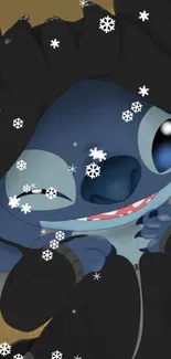 Cartoon character in hoodie with snowflakes.