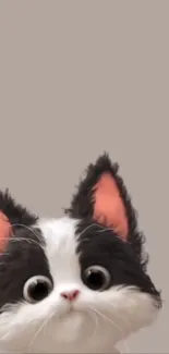 Cute animated cat with big eyes and fluffy appearance on gray background.
